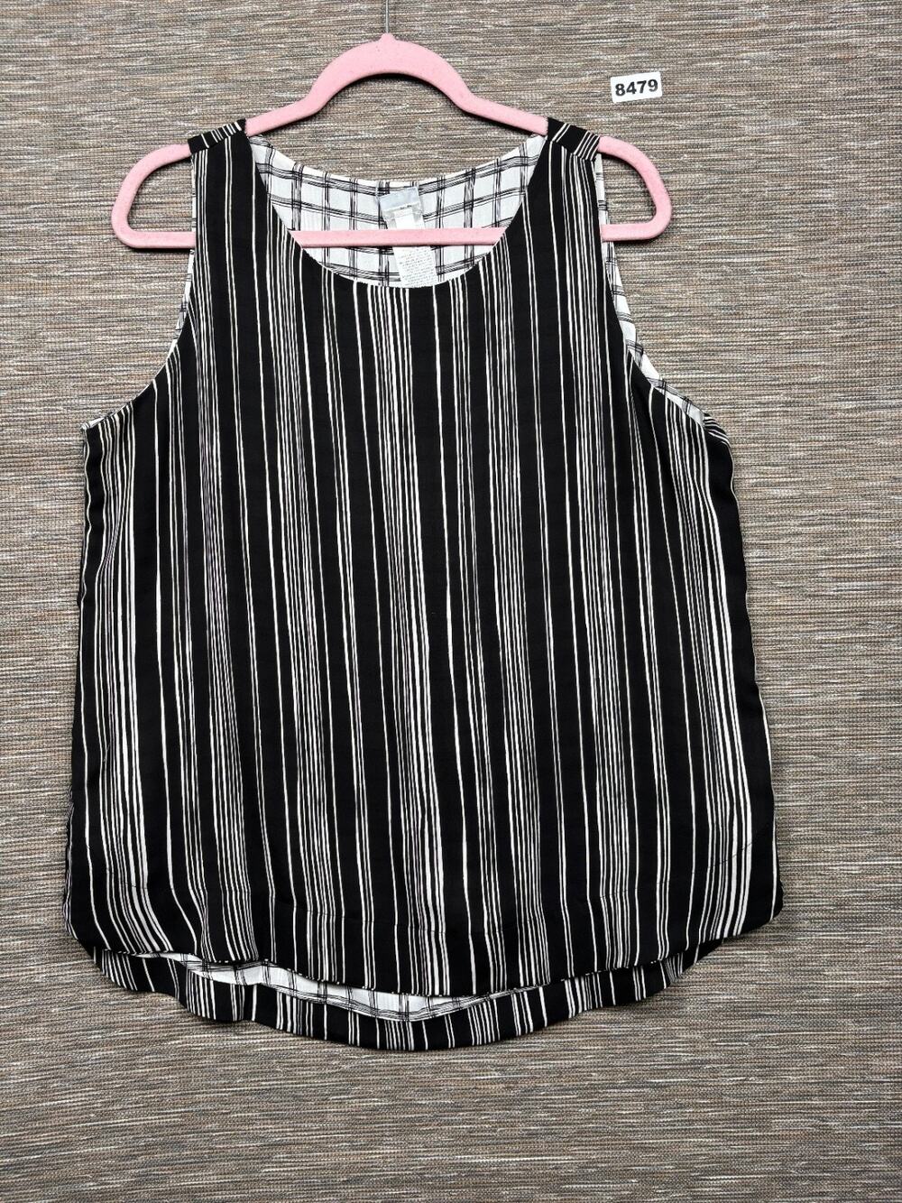 Chico's Tank Top 2 US 12/14 Black White Stripe Sleeveless Scoop Neck Reversible